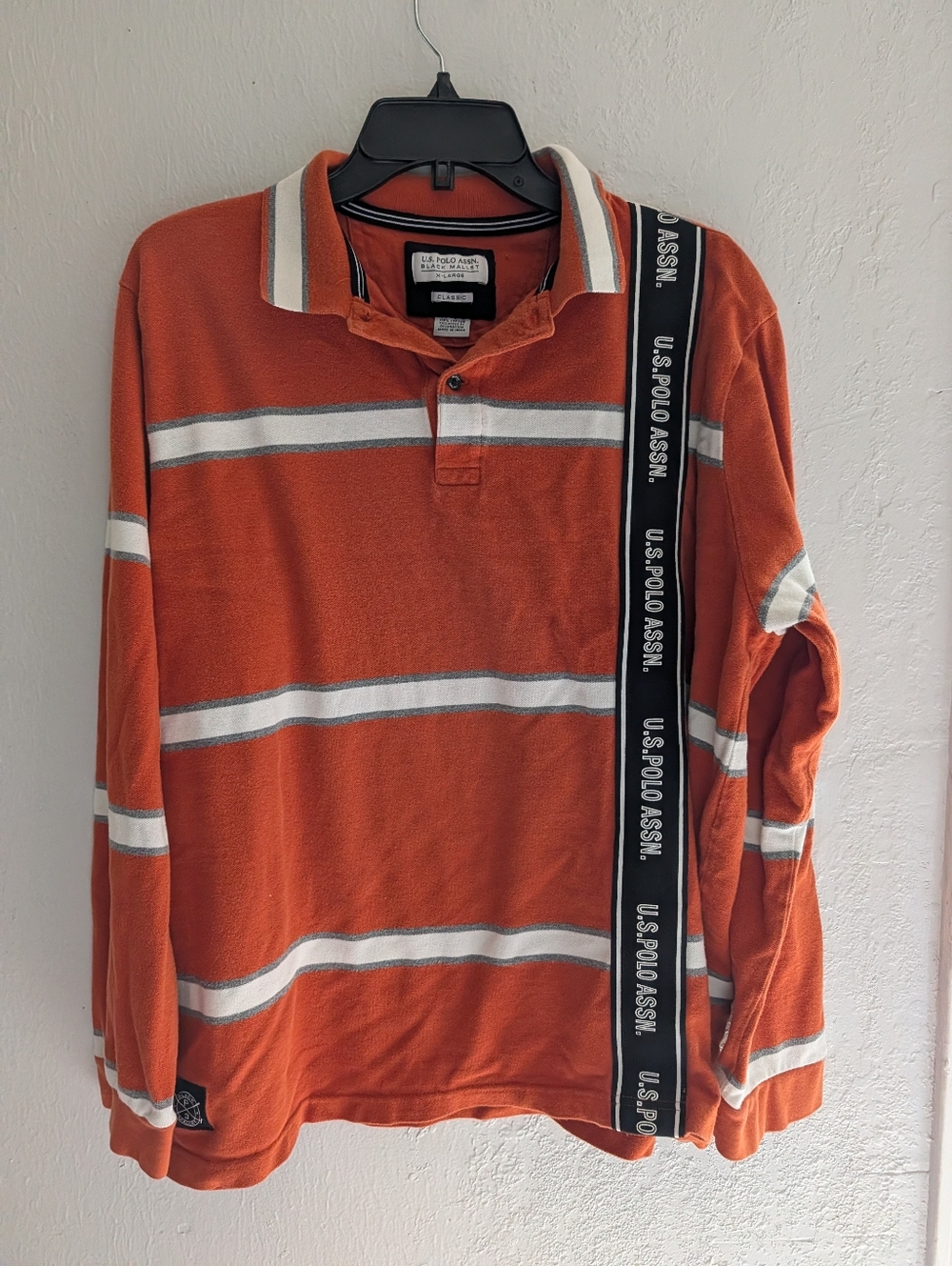 U.S. Polo Assn. Orange and White Striped Long-Sleeve Polo